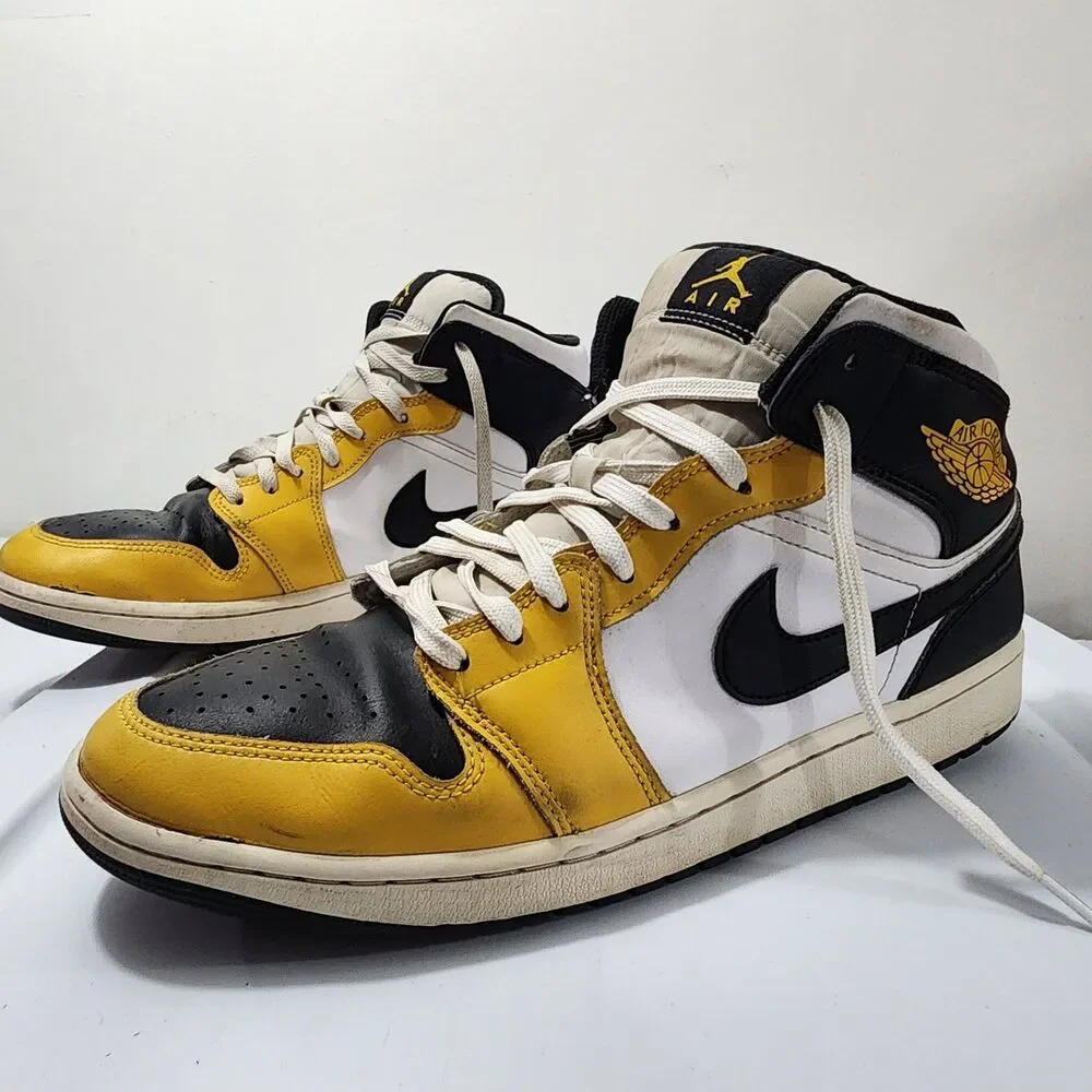Nike Air Jordan 1 Mid Yellow Ochre Black White DQ8426-701 Men's Size 12